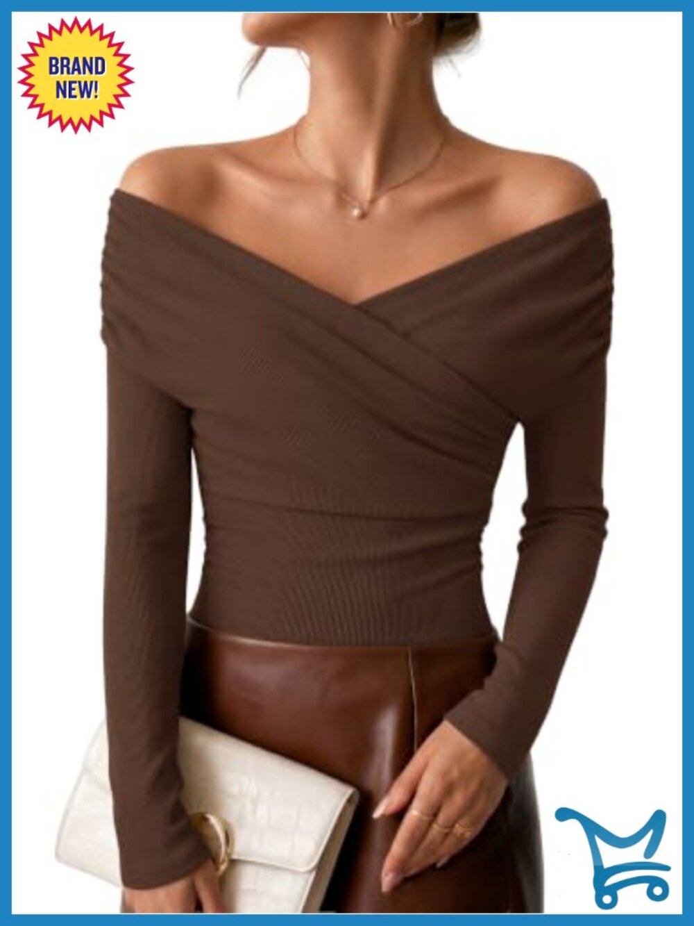 Womens Off Shoulder Wrap Long Sleeve Top Slim Fit Y2K Going Out Blouse